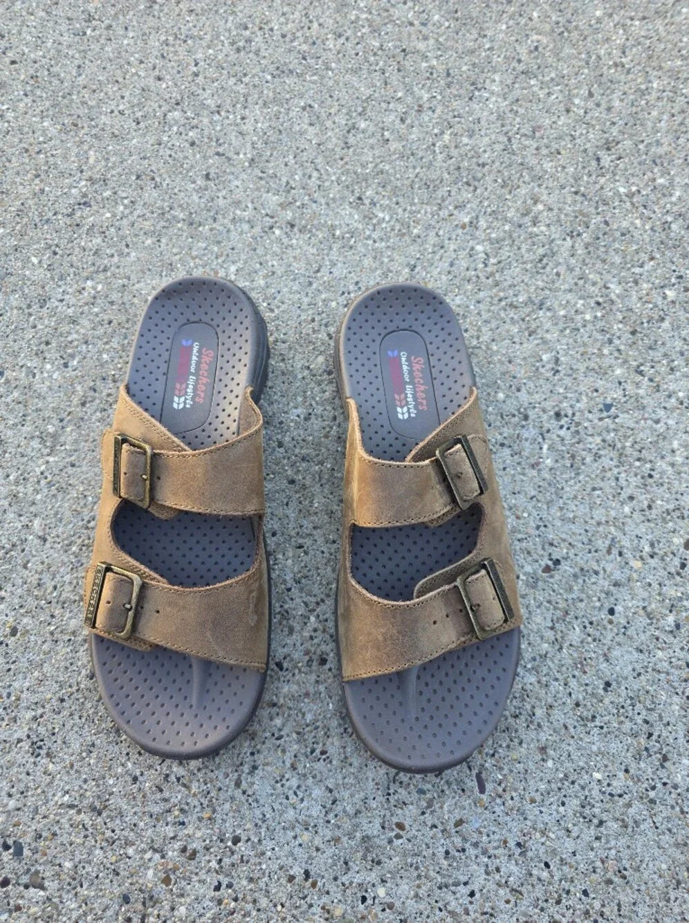 Skechers Leather Dual-Buckle Slide Sandals Women 8.5